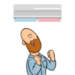 Man celebrating under air conditioner, celebrating his power bill savings from loadshifting.