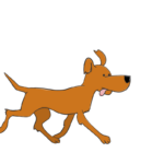 Cartoon dog playfully runs around an office, symbolizing a fun and energetic workplace culture.