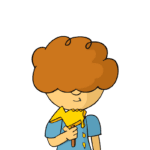 A happy cartoon boy eating a kiwi-shaped ice cream, celebrating the refreshing savings and environmental benefits of solar energy.