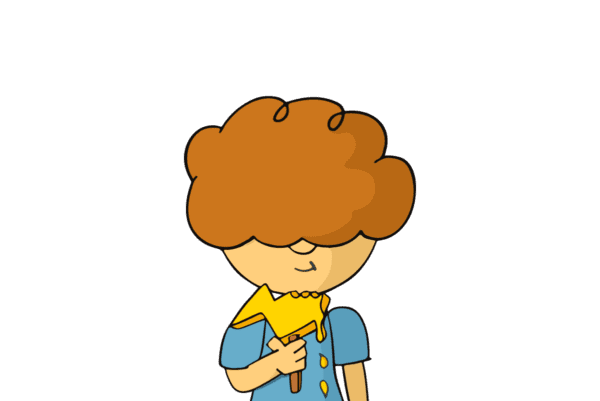 A happy cartoon boy eating a kiwi-shaped ice cream, celebrating the refreshing savings and environmental benefits of solar energy.