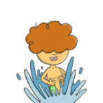 Cartoon boy dives into swimming pool. Save on pool costs with Electric Kiwi's MoveMaster plan and half-price overnight rates for pool pumps.