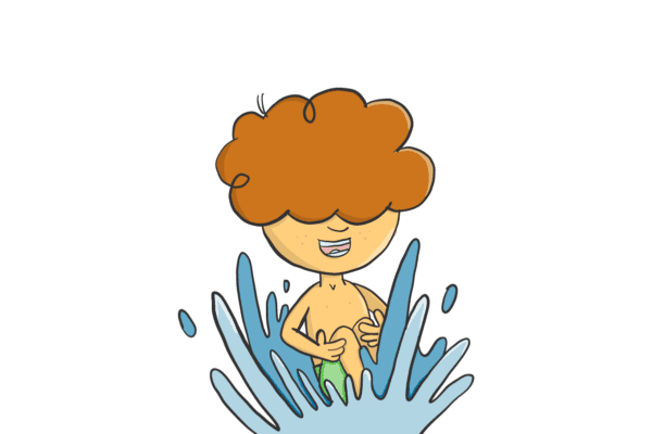 Cartoon boy dives into swimming pool. Save on pool costs with Electric Kiwi's MoveMaster plan and half-price overnight rates for pool pumps.