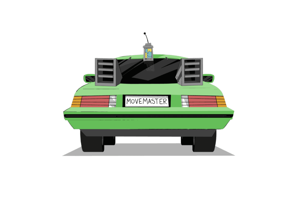 Sleek, green electric car with gullwing doors inspired by Back to the Future's DeLorean. "MoveMaster" license plate highlights Electric Kiwi's MoveMaster plan for affordable EV charging.