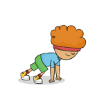 A cartoon boy getting ready to race