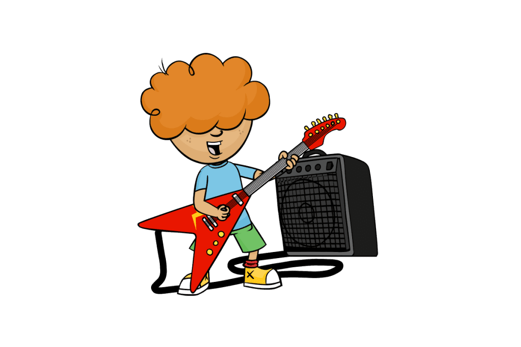 Ekay, Electric Kiwi’s cartoon mascot, rocking out on an electric guitar to celebrate new power customers