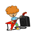 Ekay, Electric Kiwi’s cartoon mascot, rocking out on an electric guitar to celebrate new power customers