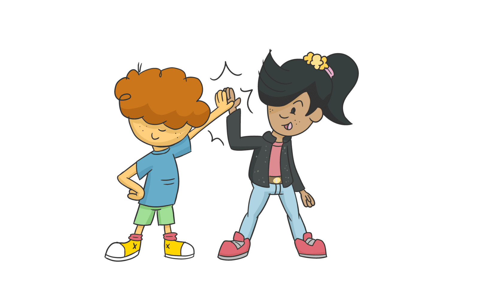 Cartoon girl and boy giving each other a high five, celebrating their success in using load shifting to save money and power.